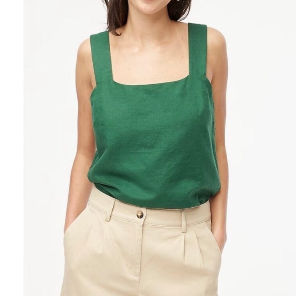 J. Crew Linen blend squareneck tank top size small green